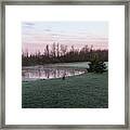 Frosty Morning - Quiet Pinks And Greens At The Pond Framed Print