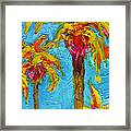 Funky Fun Palm Trees - Modern Impressionist Knife Palette Oil Painting Framed Print
