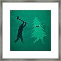Funny Cartoon Christmas Tree Is Chased By Lumberjack Run Forrest Run Framed Print