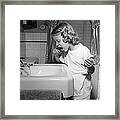 Girl Brushing Her Teeth, C.1950s Framed Print