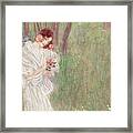 Girl In A White Dress Standing In A Forest Framed Print