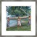 Girls Carrying A Canoe. Vaiala In Samoa Framed Print