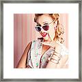 Glamorous Retro Blonde Girl Thinking Fashion Ideas Framed Print