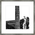 Glendalough Round Tower And Celtic Cross Headstone County Wicklow Ireland Black And White Framed Print