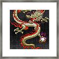 Golden Chinese Dragon Fucanglong On Black Silk Framed Print