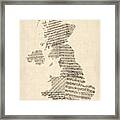 Great Britain Uk Old Sheet Music Map Framed Print