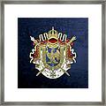 Greater Coat Of Arms Of The First French Empire Over Blue Velvet Framed Print