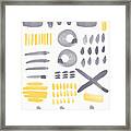 Grey And Yellow Shapes- Abstract Painting Framed Print