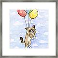 Grumpy Cat And Balloons Framed Print