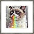 Grumpy Cat Tastes The Rainbow Framed Print