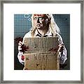 Halloween Horror Zombie With Unemployed Sign Framed Print