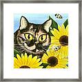 Hannah Tortoiseshell Cat Sunflowers Framed Print