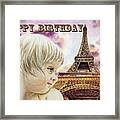 Happy Birthday French Girl Paris Card Framed Print
