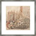 Harbor Scene, With Fishing Boats Being Unloaded Framed Print