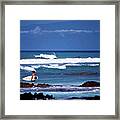 Hawaiian Seascape With Surfer Framed Print