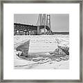 Icy Black And White Mackinac Bridge Framed Print