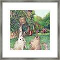Illustrated Cats In English Cottage Garden Framed Print