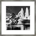J.c. Nichols Fountain And Statues - Square Format - Black And White Edition Framed Print
