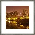 Kamm Island By Lamp Post Lights With Moonrise    Autumn      Indiana Framed Print