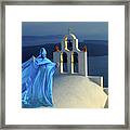 Lady In Blue Santorini Greece Framed Print