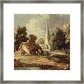 Landscape With Cottage And Church Framed Print