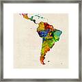 Latin America Watercolor Map Framed Print