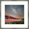 Light Trails  And Milky Way Over Cricket Creek Bridge Framed Print