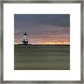Lighthouse And Sunset Framed Print