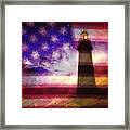 Lighthouse On American Flag Framed Print