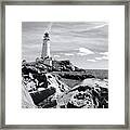 Lighthouse Seascape In Black And White Framed Print