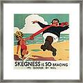 Little Girl And Old Man Playing On The Beach In Skegness, Lincolnshire - Vintage Advertising Poster Framed Print
