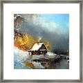 Lodge In The Winter Forest Framed Print