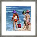 Looking For Seashells Children On The Beach Figurative Original Painting Framed Print