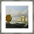 Lord Belfast's Yacht Emily Off The Mediterranean Coast With A Xebec Off Her Port Bow Framed Print