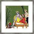 Lord Rama , Sita, Lakshmana And Devotee Hanuman Indian Miniature Painting Watercolor Artwork India Framed Print