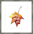 Love Peace Joy Carved On Fall Leaf Framed Print