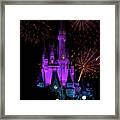 Magic Kingdom Castle In Purple With Fireworks 02 Pm Framed Print