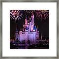 Magic Kingdom Castle Under Fireworks Framed Print