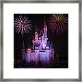 Magic Kingdom Castle Under Fireworks Square Framed Print