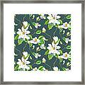 Magnolia Farmhouse Watercolor Chinoiserie Watercolor Home Decor Pattern Teal Blue Framed Print