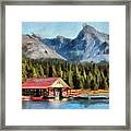 Maligne Lake Boathouse Framed Print