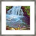 Man Fishing By Whitehorse Falls In Umpqua National Forest, Oregon Framed Print