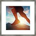 Man Running In The Mountains At The Sunset. Framed Print