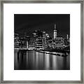 Manhattan At Night In Black And White Framed Print