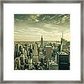 Manhattan Skyline- Sepia Framed Print