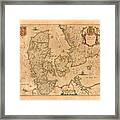 Map Of Denmark 1645 Framed Print