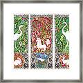 Millefleurs Triptych With Unicorn, Cranes, Rabbits And Dove Framed Print