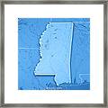 Mississippi State Usa 3d Render Topographic Map Blue Border Framed Print