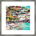 Modern Amalfi Watercolor And Ink Painting Framed Print