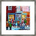 Montreal Winter Scene Bicycles And Hockey At Wilensky's Lunch Counter Canadian Art Carole Spandau Framed Print